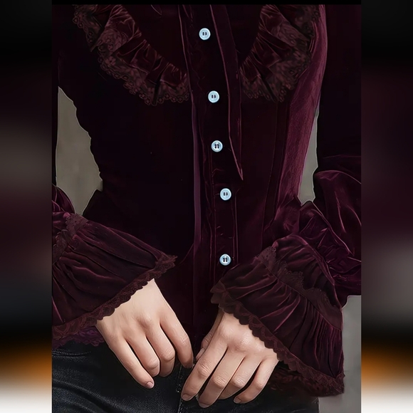 3/$30 Velvet Burgundy Blouse - Picture 4 of 7